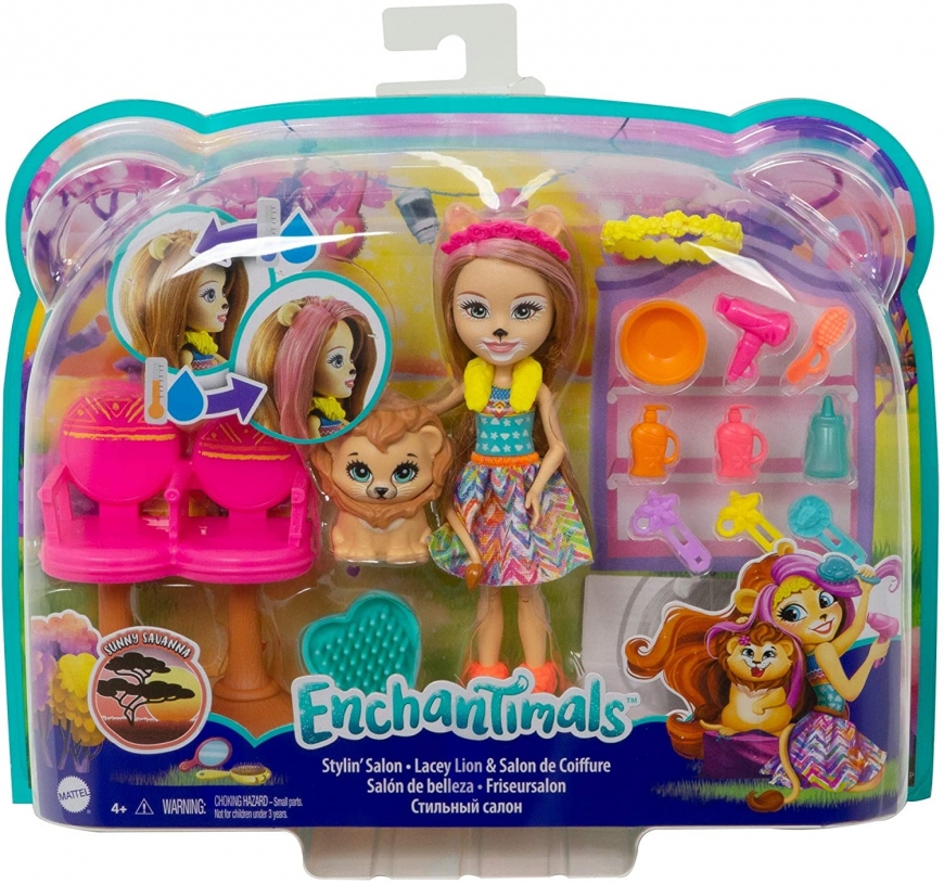 Enchantimals Stylin Salon Playset with Lacey Lion doll