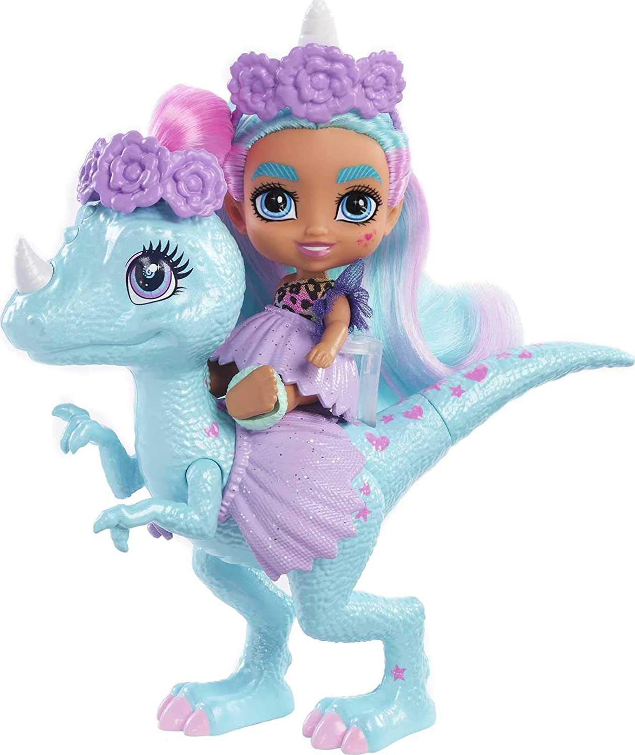 Mattel Cave Club Cave Tots Rebel Tot Doll Small Doll with Dinosaur & Curly Purple Hair Wearing Outfit & Accessories Approx. 3.5-in Gift for 4 Year Olds and Up