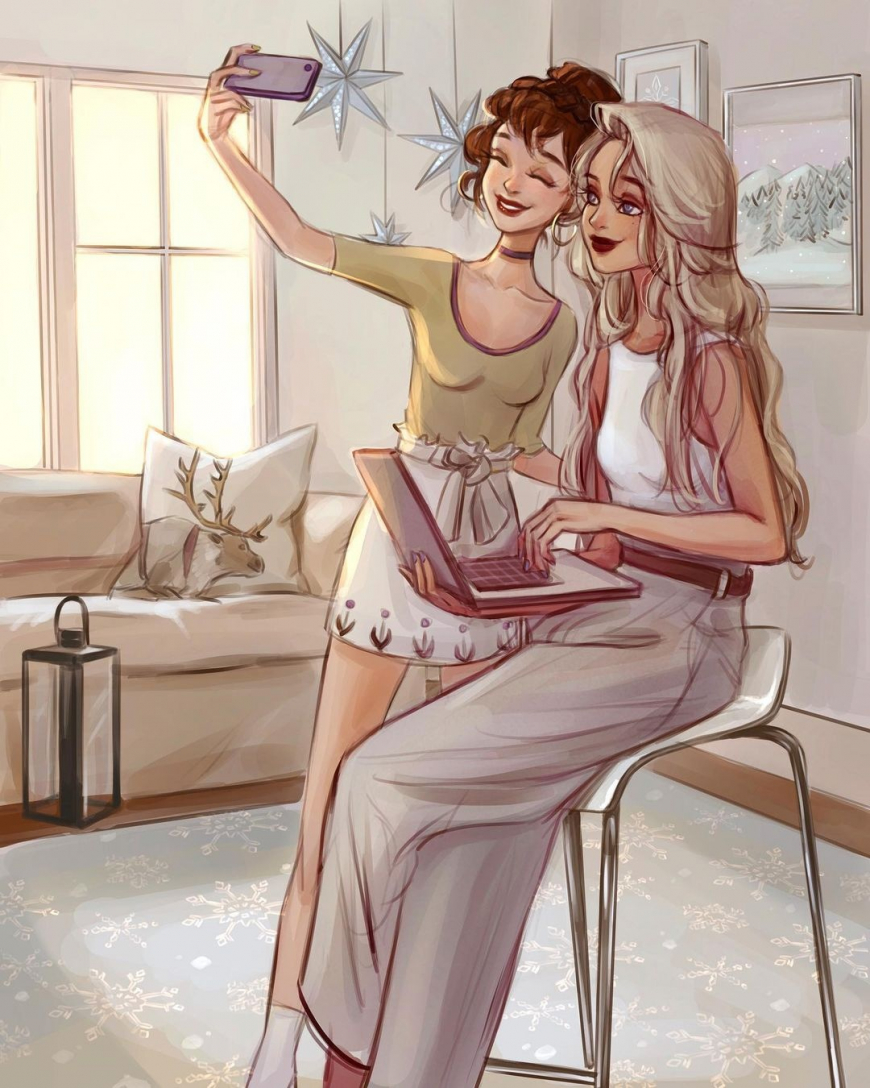 Modern Disney Princess instagram style art Elsa and Anna