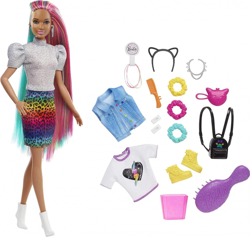 Barbie Leopard Rainbow Hair doll new
