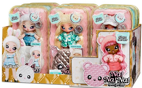 Na Na Na Surprise Glam Series dolls: Victoria Grand, Chrissy Diamond, Alice Hops, Maxwell Dane, Cali Grizzly and Ari Prism