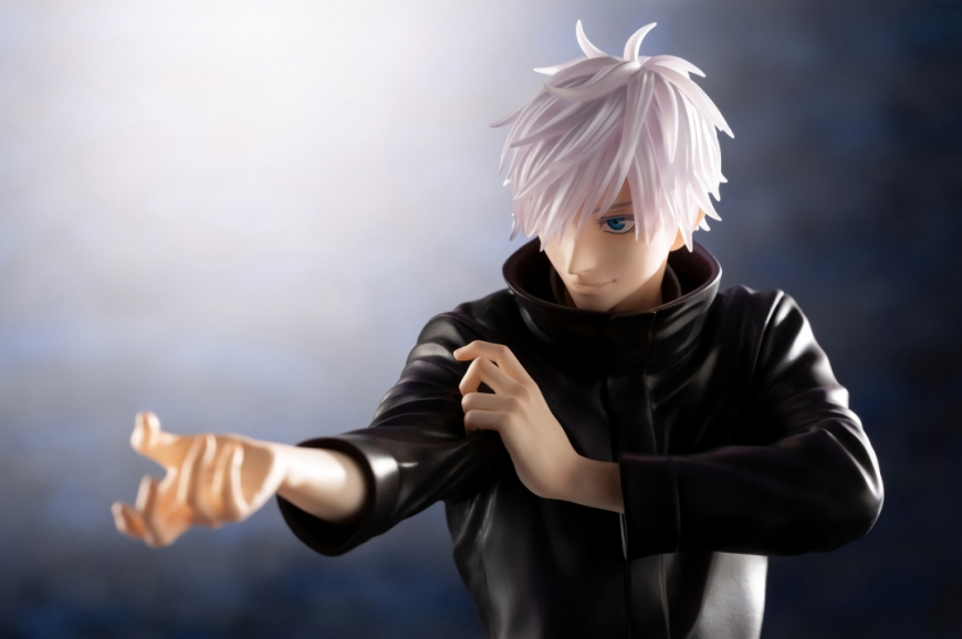 Kotobukiya Satoru Gojo figure, based on cover of volume 4 of Jujutsu Kaisen