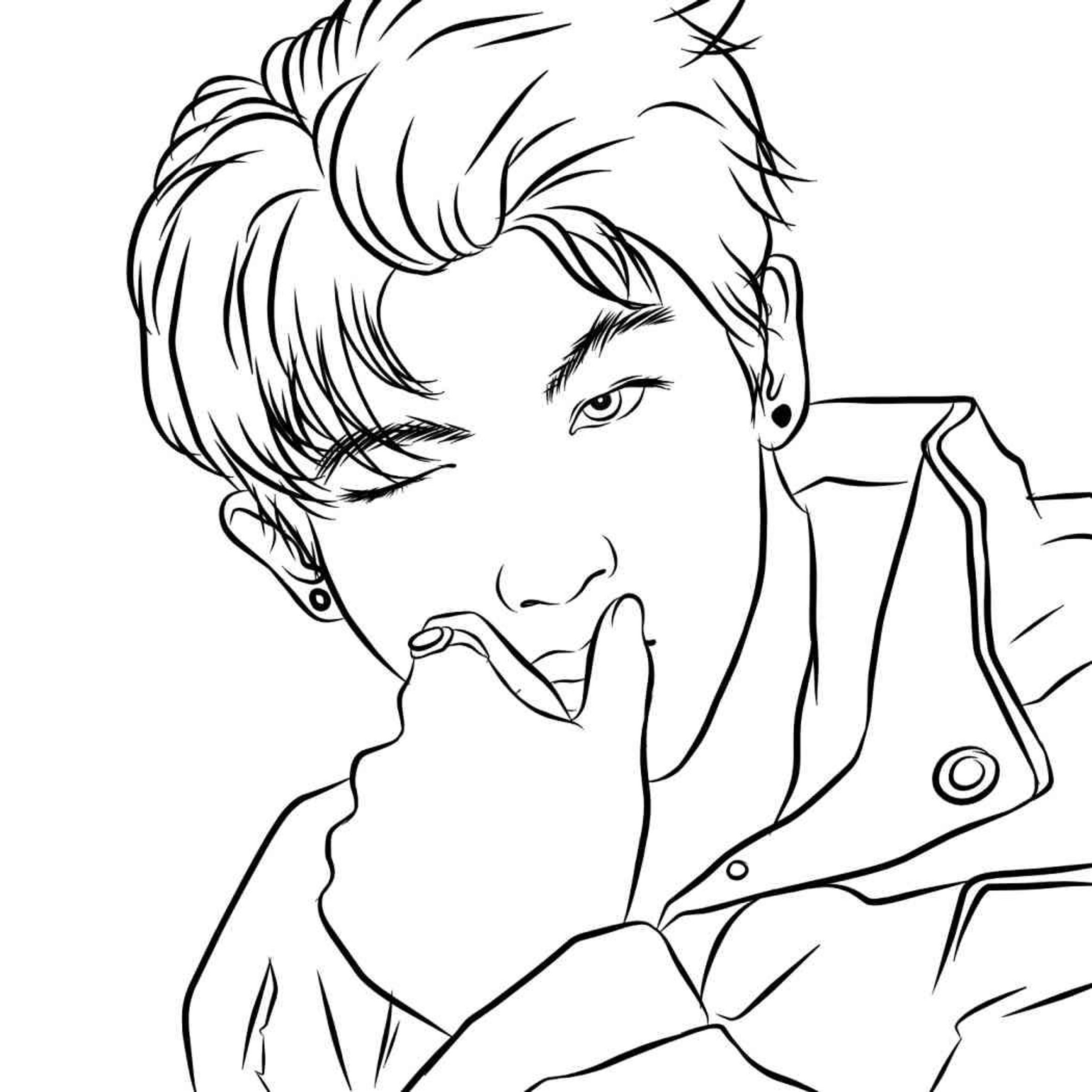 BTS coloring pages with big had and not so big pictures