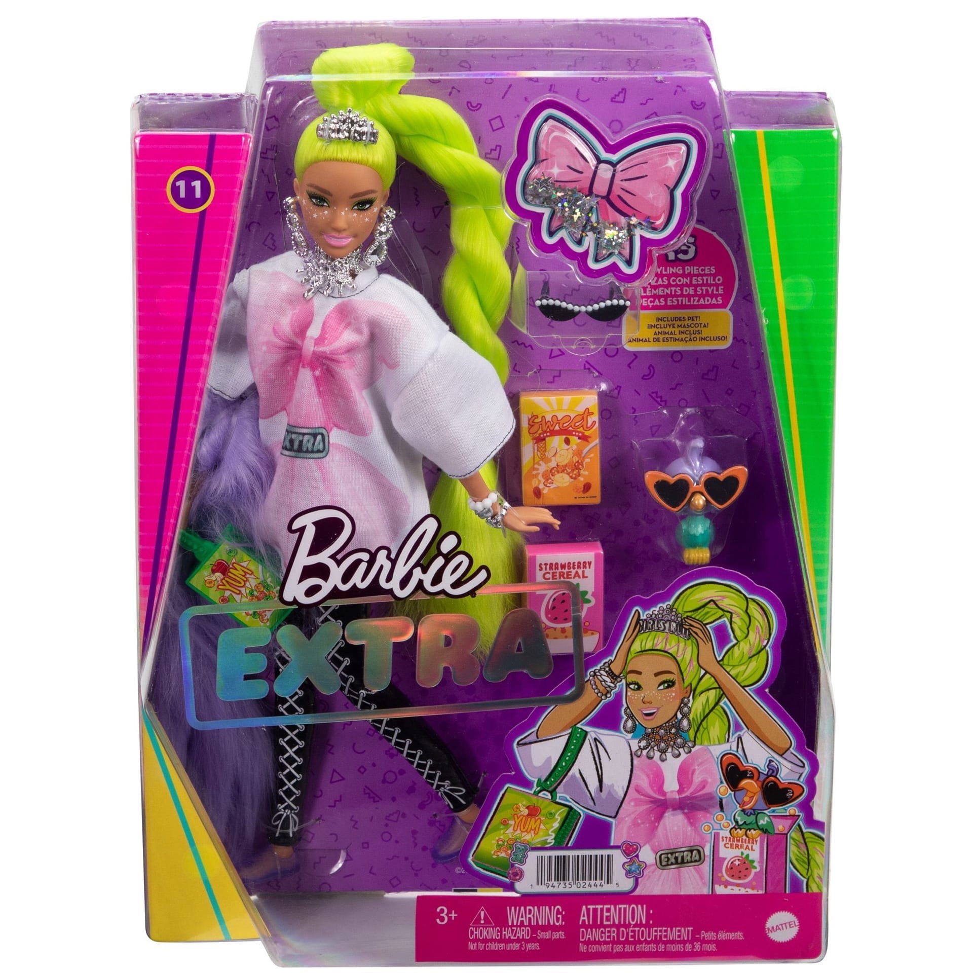 barbie extra fluffy rainbow coat doll