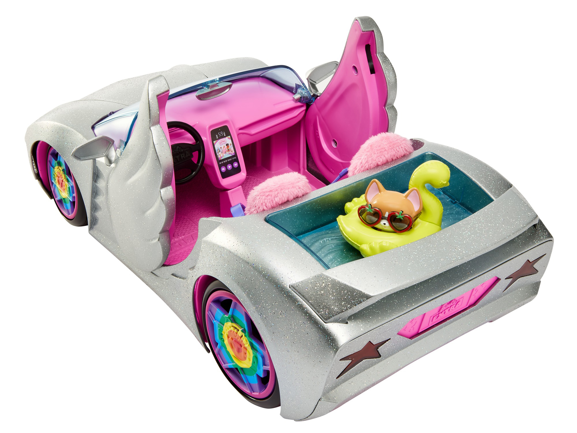 Barbie Extra Vehicle sparkly silver 2seater car with rolling wheels