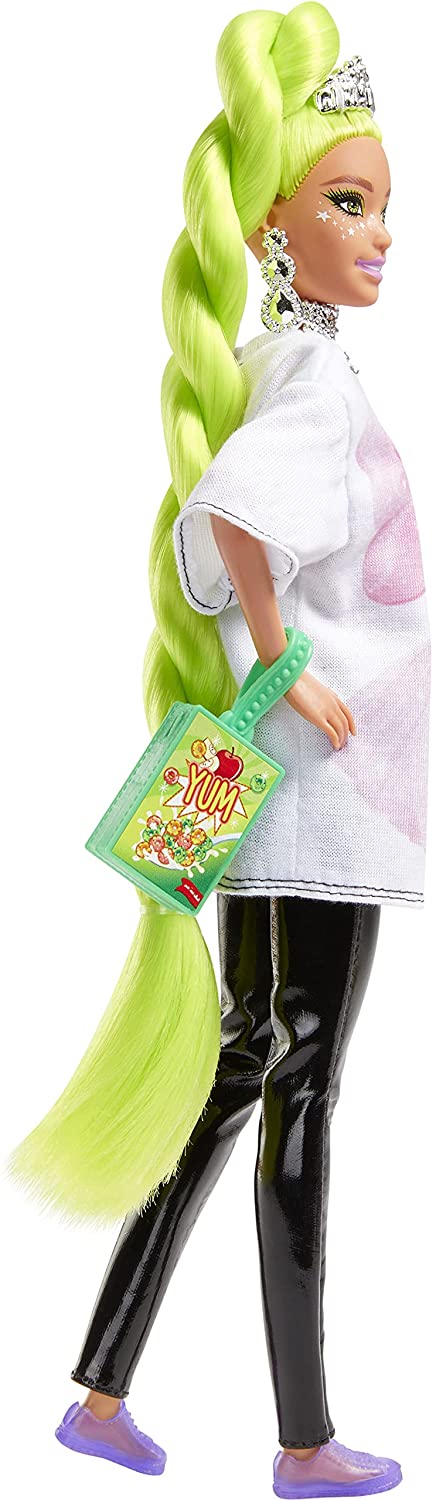 Barbie Extra Doll #11 in Oversized Tee & Leggings with Pet Parrot, Extra-Long Neon-Green Hair HDJ44