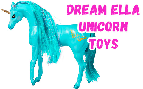Dream Ella Unicorn toys: Purple, Teal, and Pink