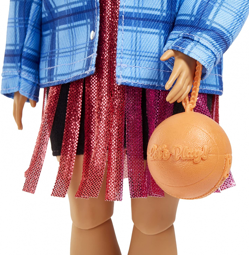 Barbie Extra Doll #13 in Basketball Jersey Dress & Accessories, with Pet Corgi, Extra-Long Crimped Hair with Pink Streaks HDJ46