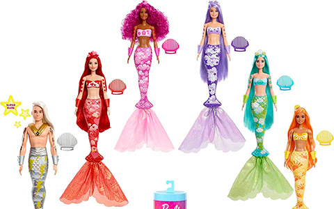 Barbie Color Reveal Mermaid series 2 dolls with first Barbie Color Reveal Merman Ken