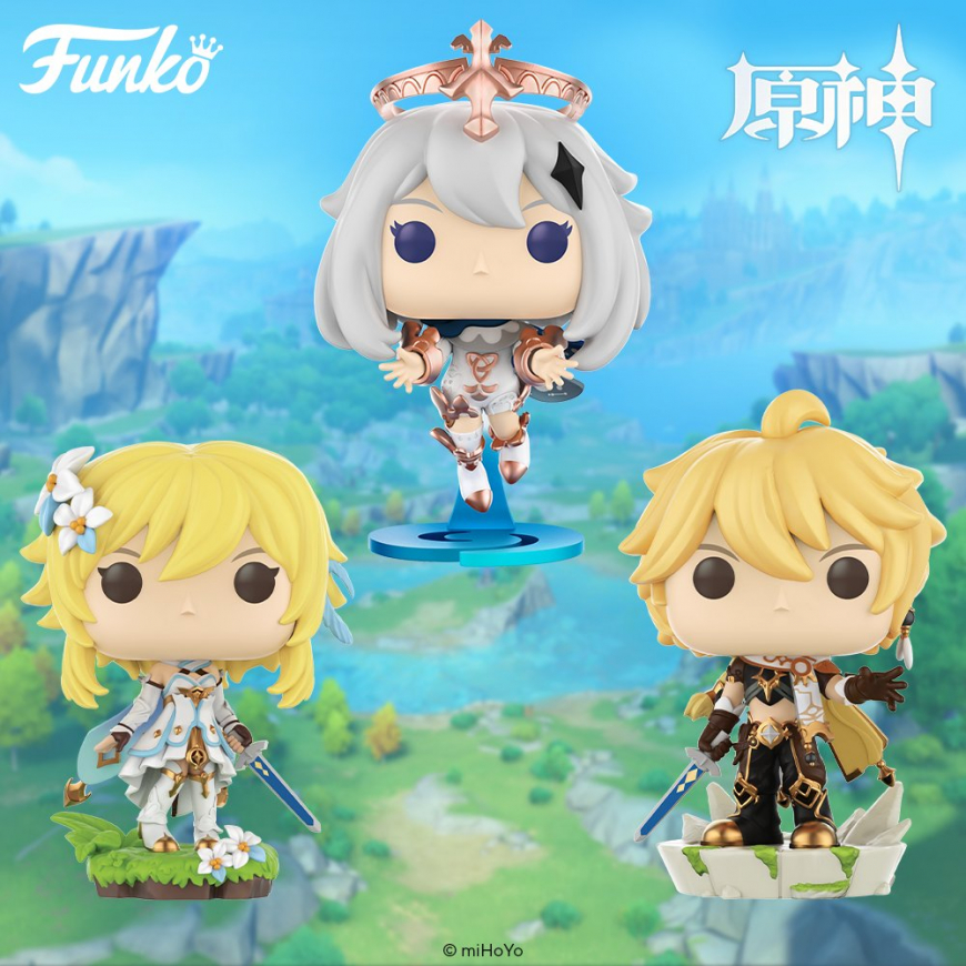 Funko Pop Genshin Impact Paimon, Aether and Lumine figures