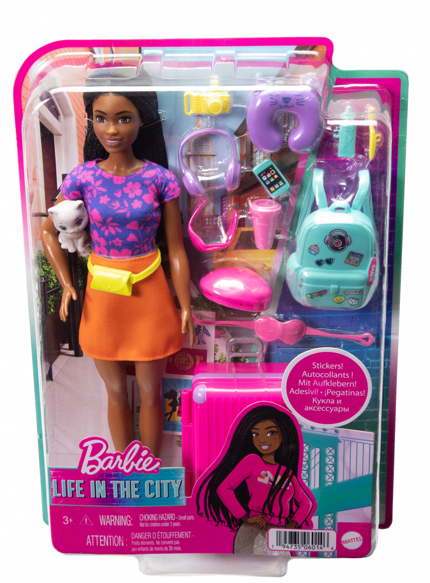 Barbie Life in The City Brooklyn Travel Doll & Kitten Playset 2022 HGX55