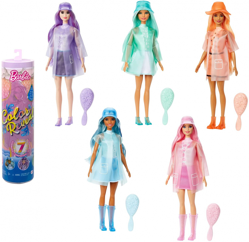 Barbie Color Reveal Sunshine and Sprinkles 2022 dolls in vinyl rain jackets