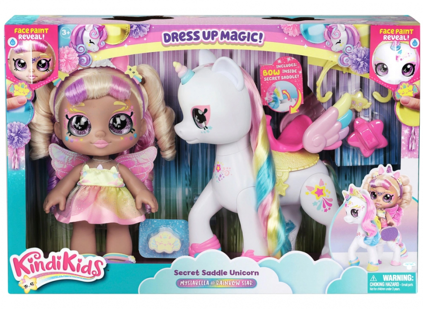 Kindi Kids Dress Up Magic Secret Saddle Unicorn Mystabella Doll And Rainbow Star