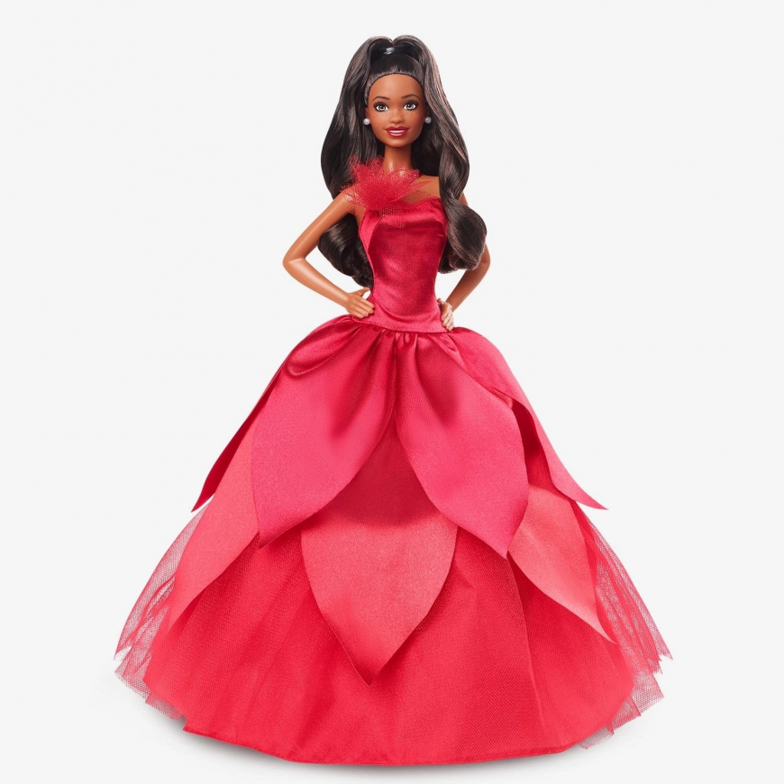 Barbie Holiday Doll 2022 with Wavy Black Updo Hair