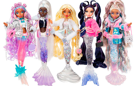 Mermaze Mermaidz Winter Waves dolls: Harmonique, Kishiko, Nera, Crystabella and Gwen