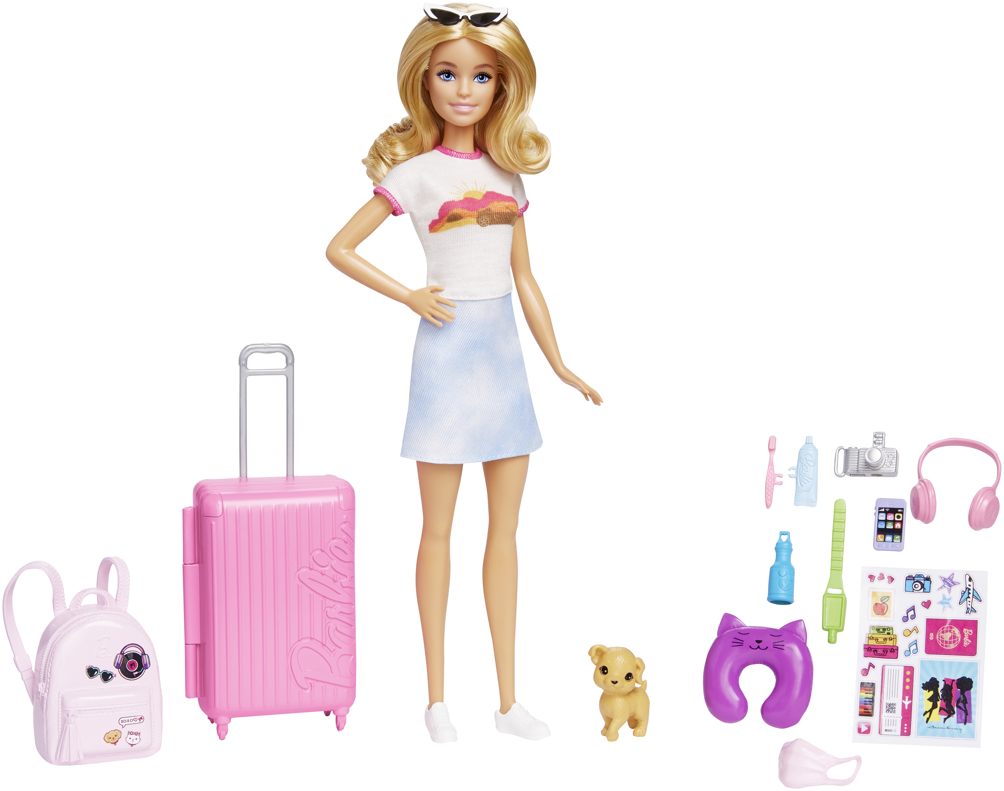 Barbie Travel Doll, Blonde, with Puppy, Opening Suitcase, Stickers and 10+ Accessories, for 3 to 7 Year Olds - wide 4