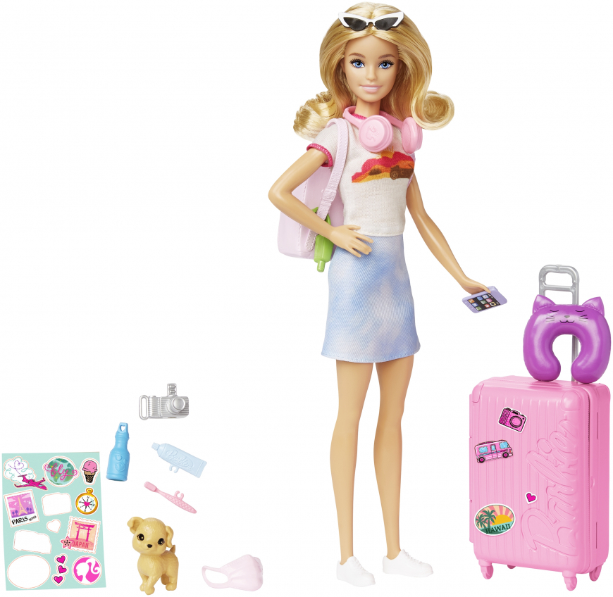 Barbie Travel Doll and Puppy Playset 2022 HJY18 with blonde doll