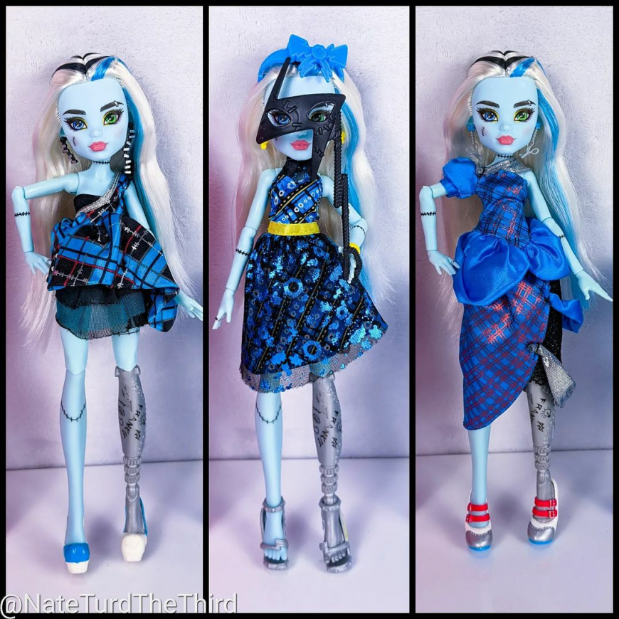 Frankie G3 doll in different outfits from her previous versions