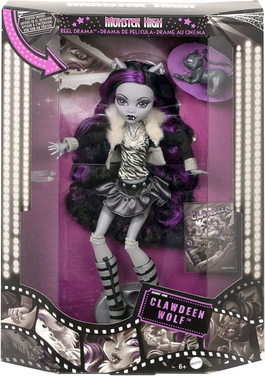 Monster High Reel Drama Black and White Clawdeen Wolf doll