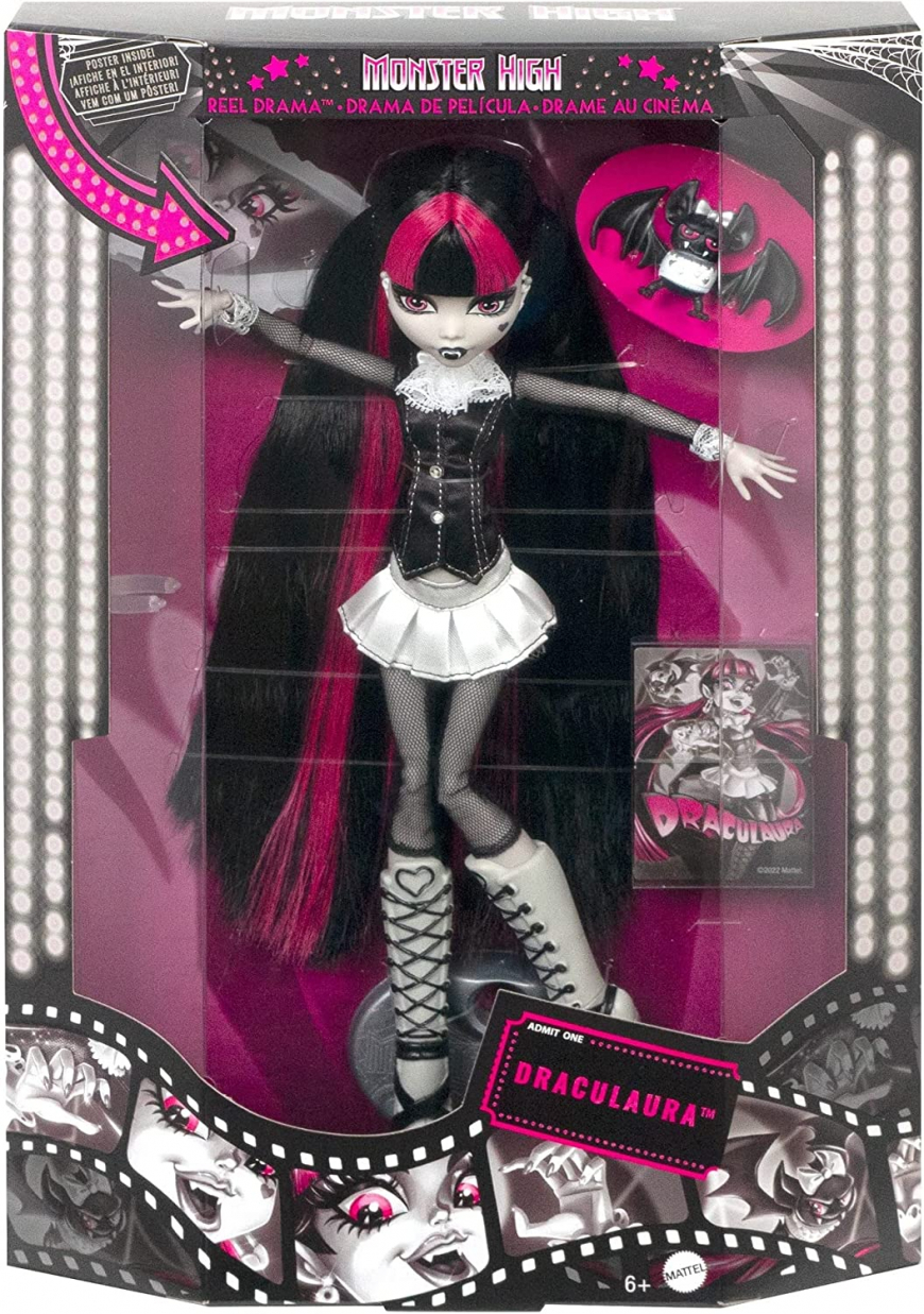 Monster High Reel Drama Black and White Draculaura doll