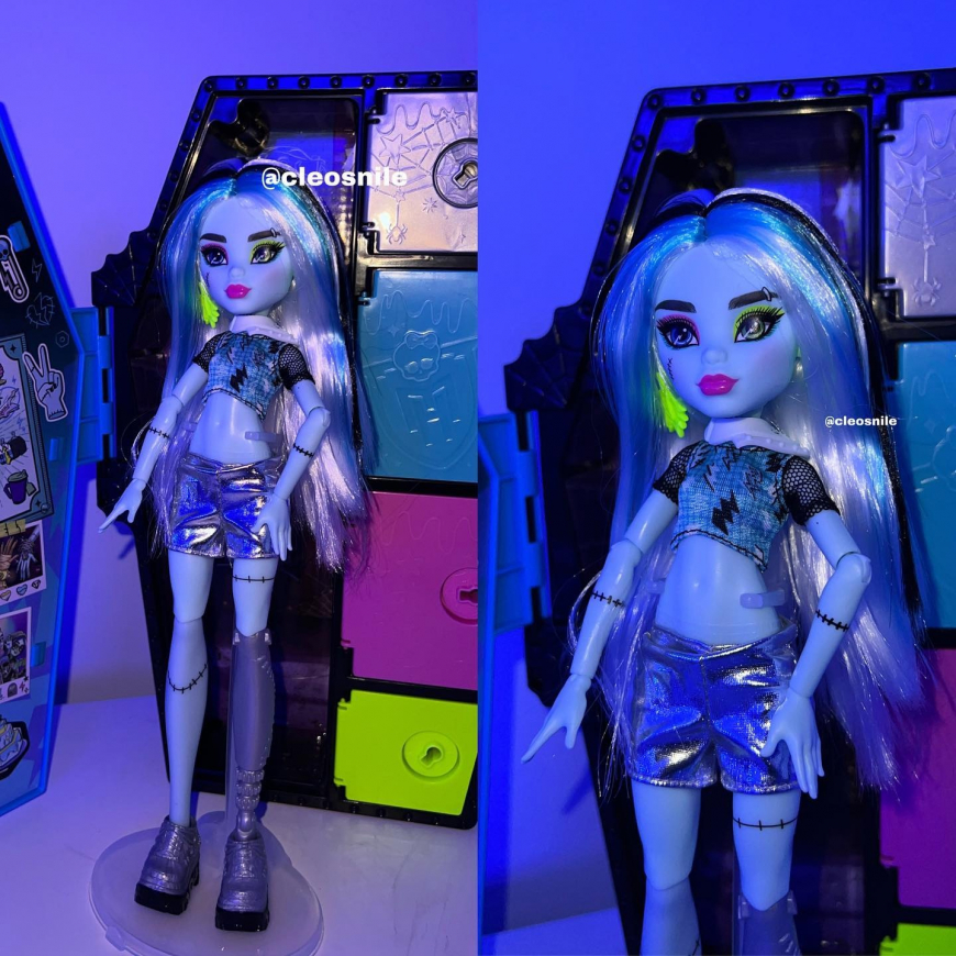 In real life photos of Skulltimate Secrets Frankie Stein doll