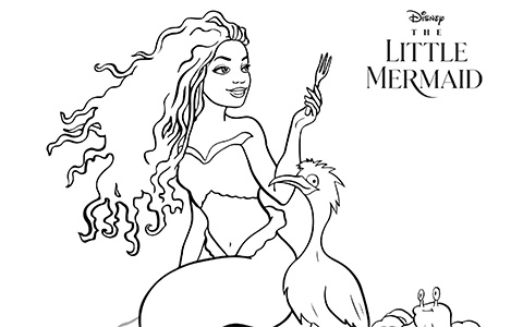 The Little Mermaid live action movie 2023 coloring pages with Ariel Halle Bailey