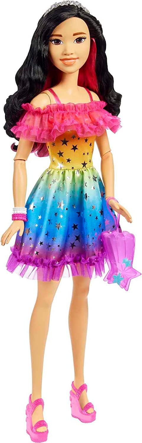 Barbie Large Rainbow Dress doll with black hair HJY01