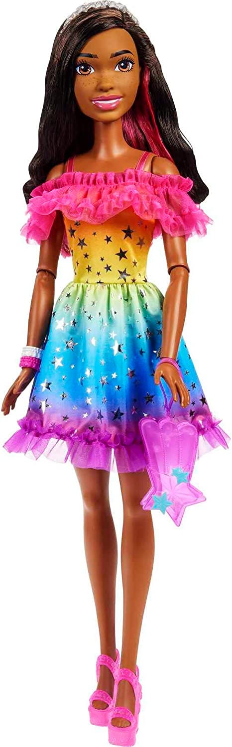 Barbie Large Rainbow Dress doll with dark brown hair AA, HJX99