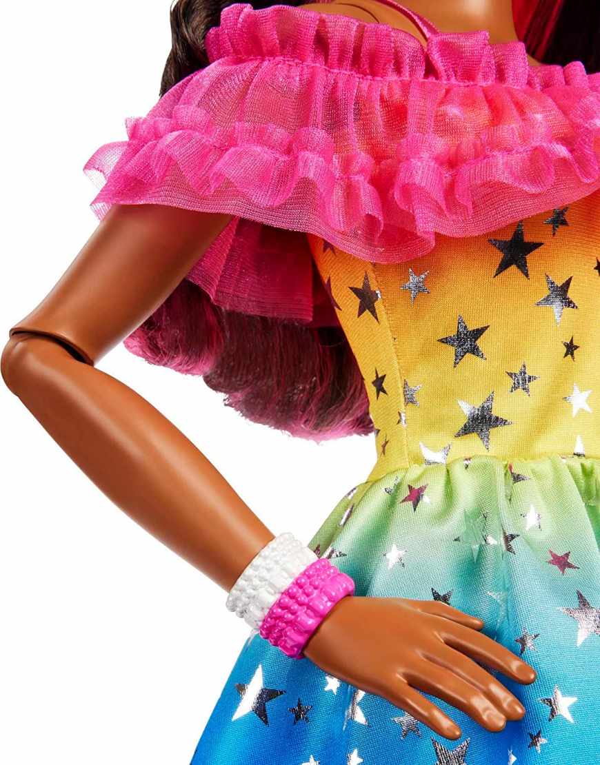 Barbie Large Rainbow Dress doll with dark brown hair AA, HJX99