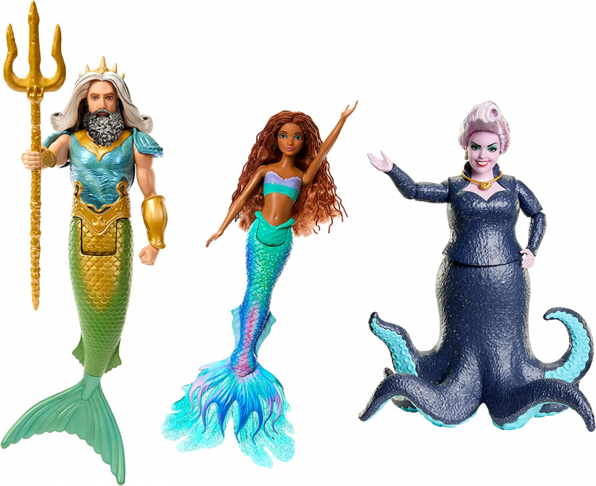 Disney The Little Mermaid movie 2023 Ariel, King Triton and Ursula 3 pack dolls