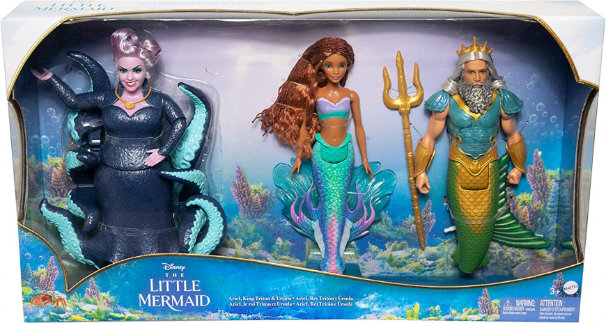 Disney The Little Mermaid movie 2023 Ariel, King Triton and Ursula 3 pack dolls