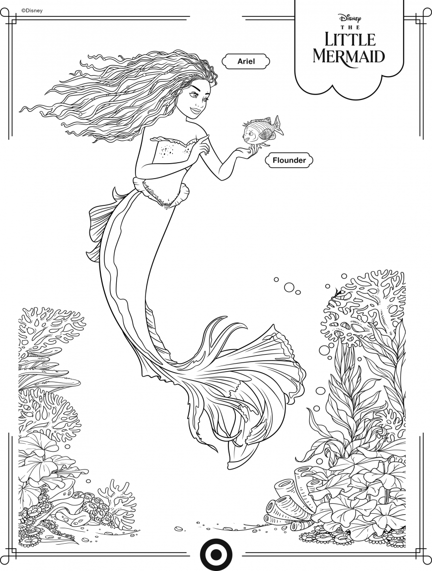 The Little Mermaid live action movie 2023 coloring pages with Ariel Halle Bailey