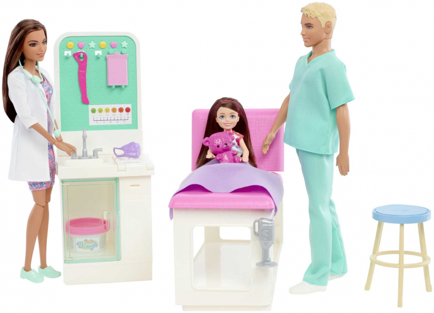 Barbie Care Facility playset with 4 dolls included