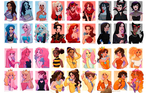 Princesses, super heroes, Ponies, Monster High and other heroines by color palettes by Naman art