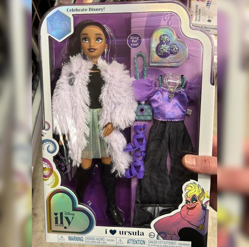 Disney ily 4ever dolls 2023: Ursula, Bambi, Mickey Mouse, and Stitch.