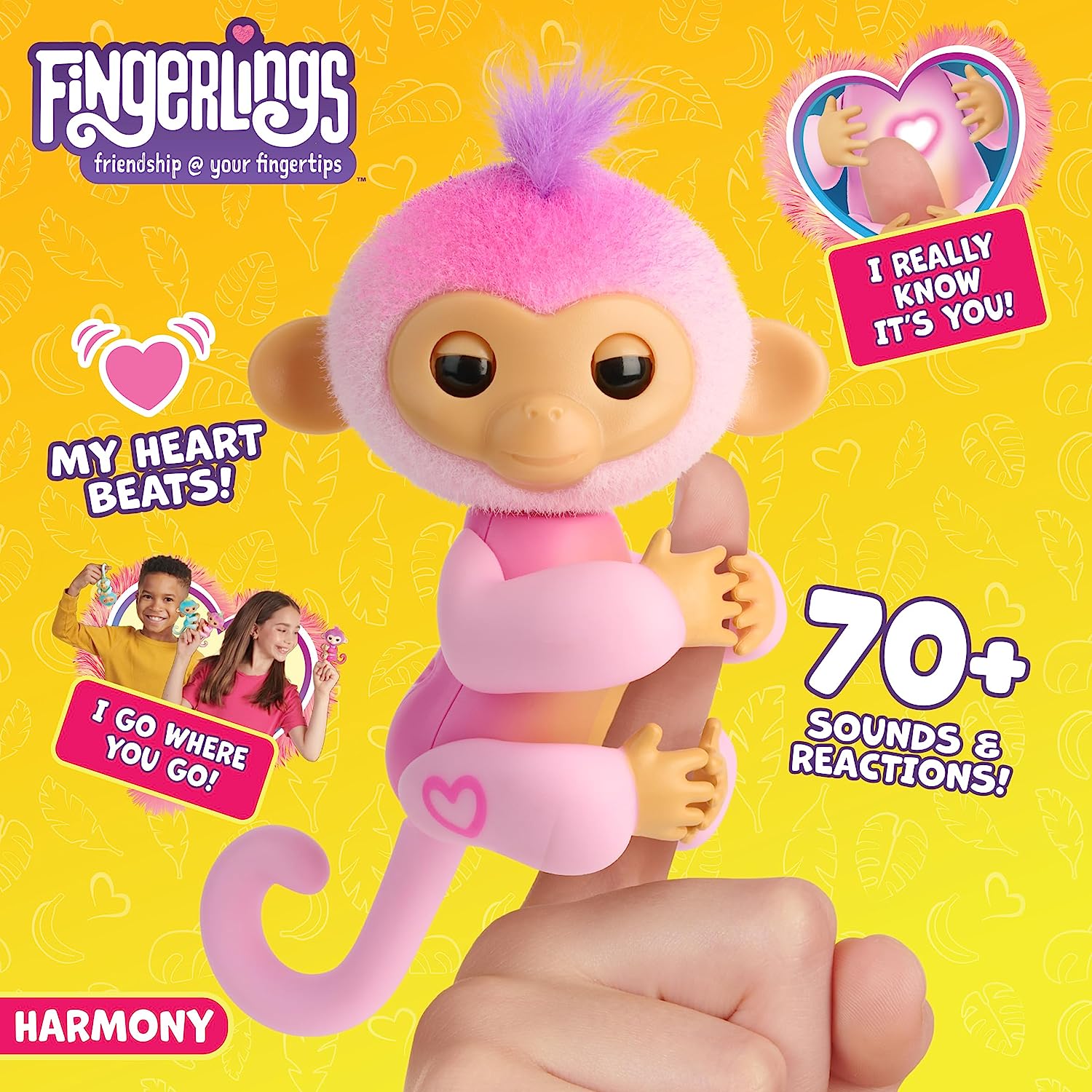 Fingerlings 2023 New Interactive Baby Monkey Reacts to Touch – 70+ Sounds &  Reactions – Harmony (Pink)