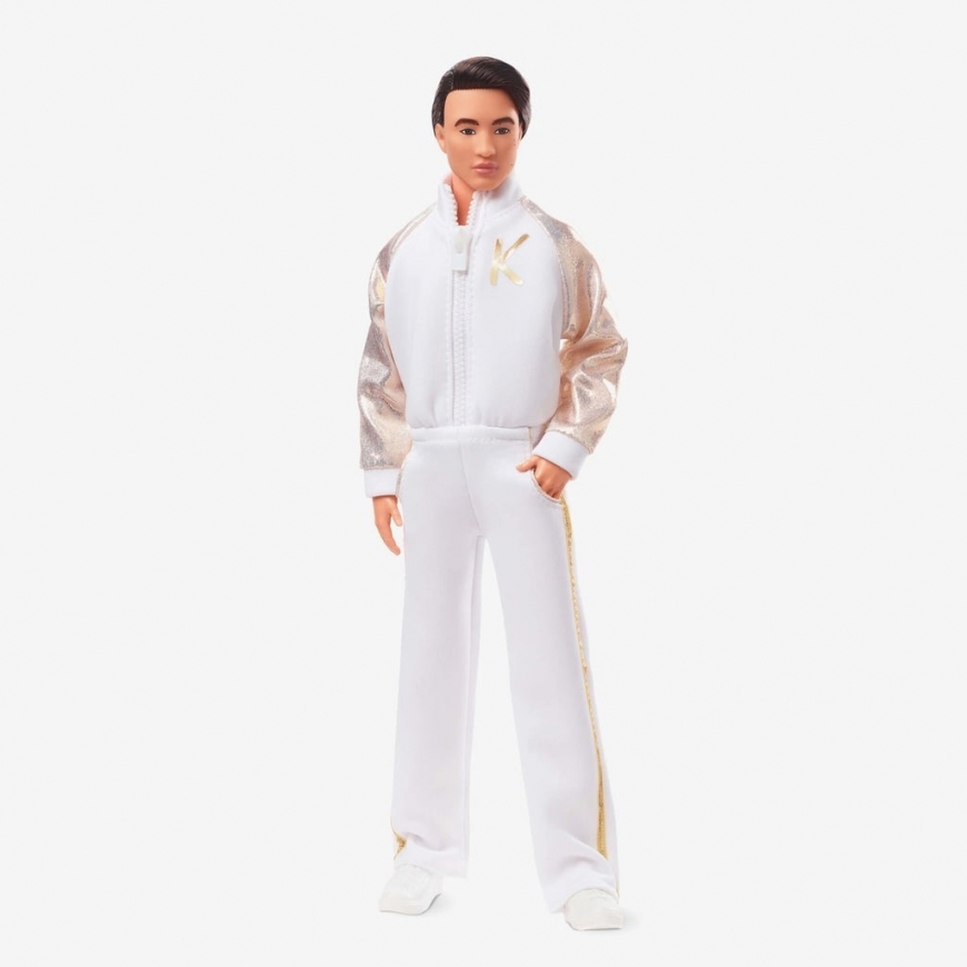 Barbie the Movie Ken Doll in White and Gold Tracksuit