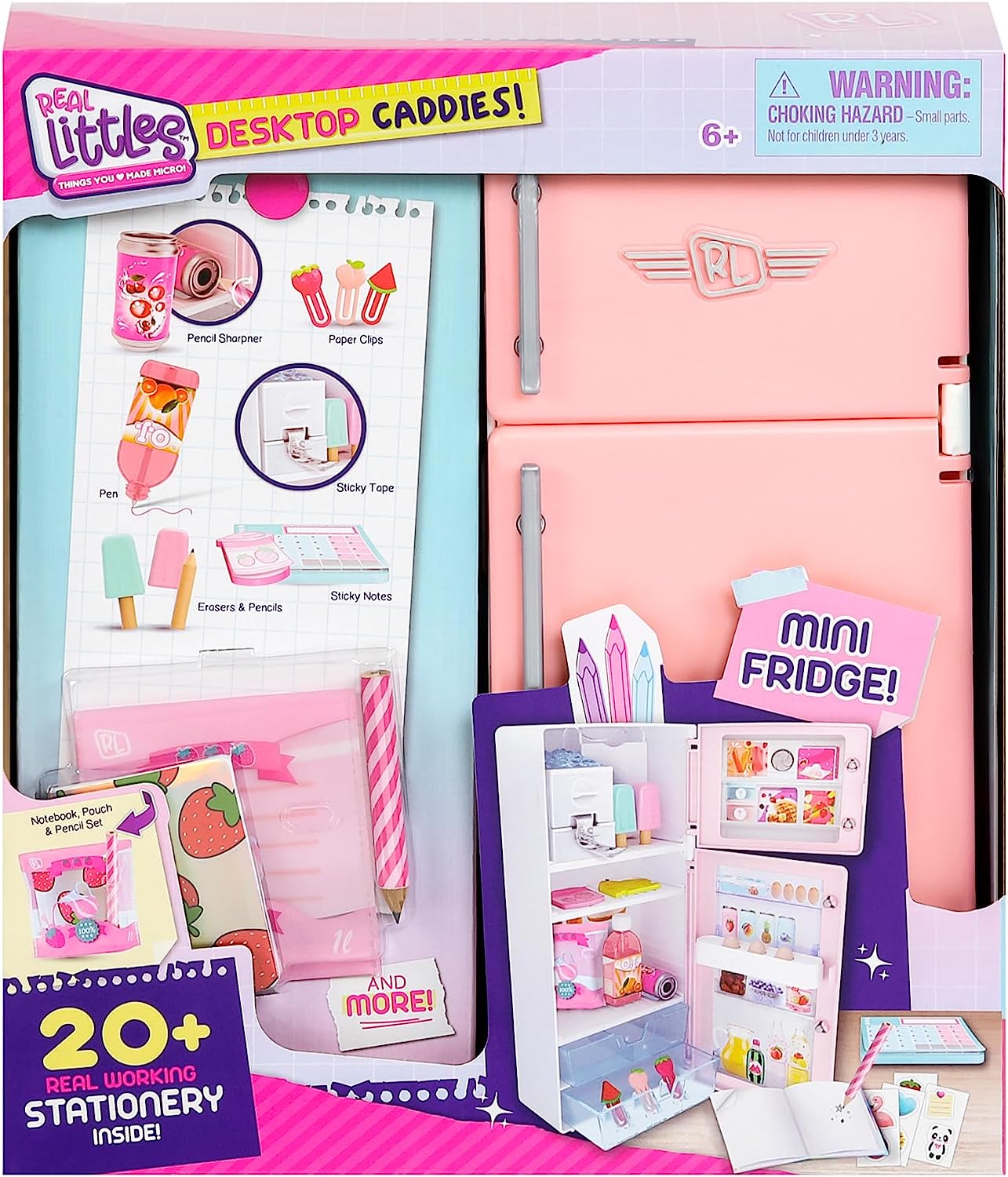 Real Littles fridge desktop caddies, plushie mini backpack and