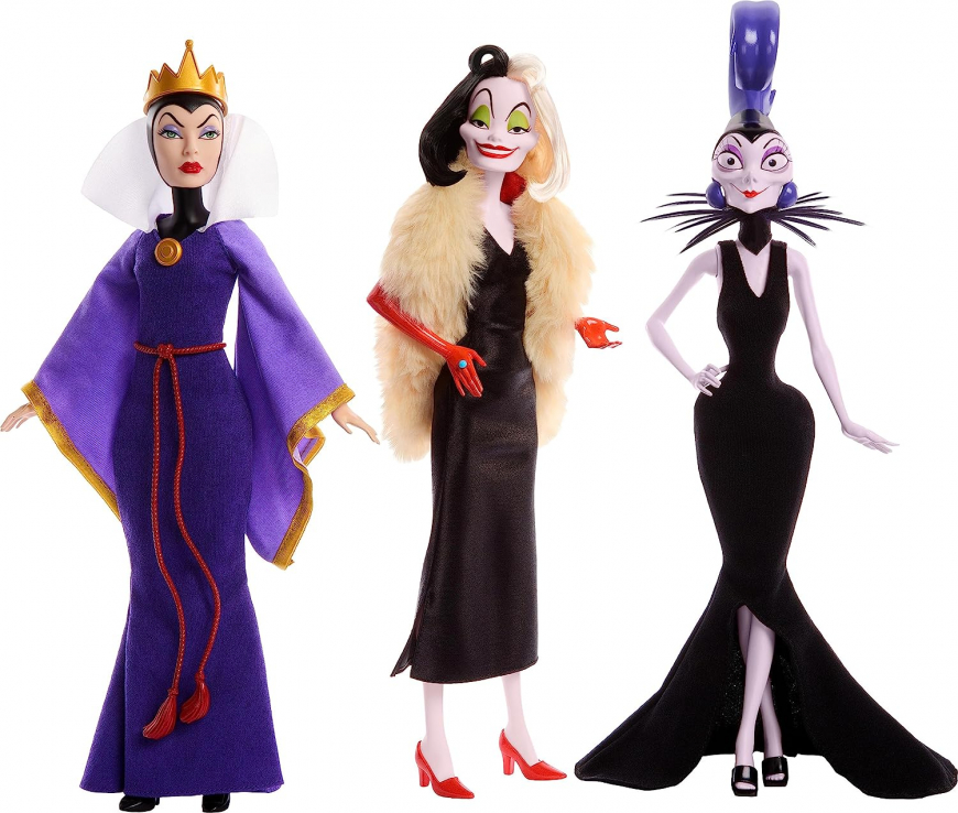 Disney Villains 3 pack dolls set with Yzma, Evil Queen and Cruella de Vil