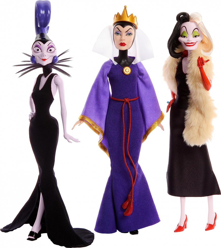 Disney Villains 3 pack dolls set with Izma, Evil Queen and Cruella de Vil