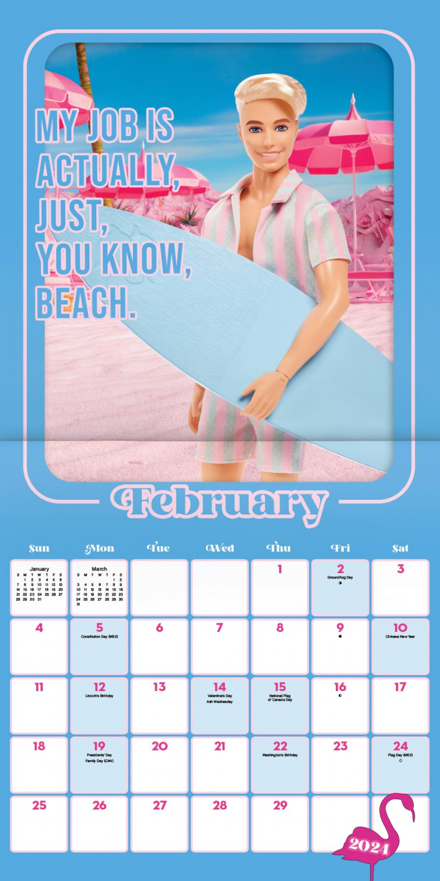 Barbie The Movie 2024 wall calendar