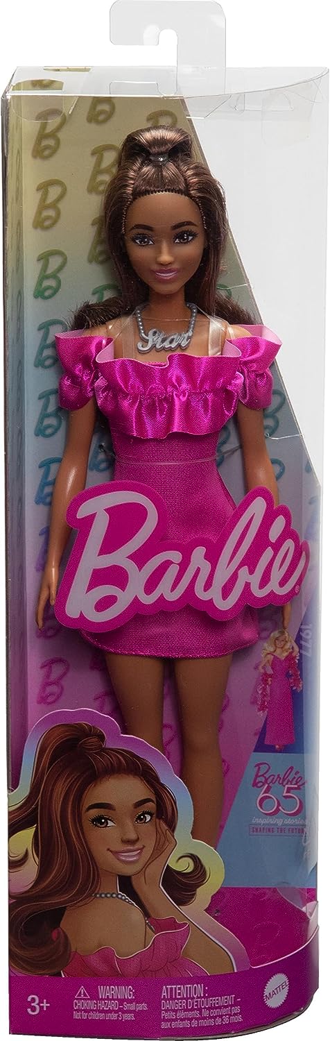 Barbie Fashionistas Doll 2023 Pink Ruffle Sleeves dress HRH15