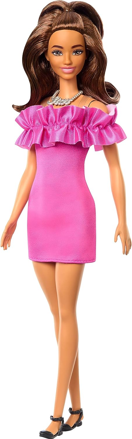 Barbie Fashionistas Doll 2023 Pink Ruffle Sleeves dress HRH15