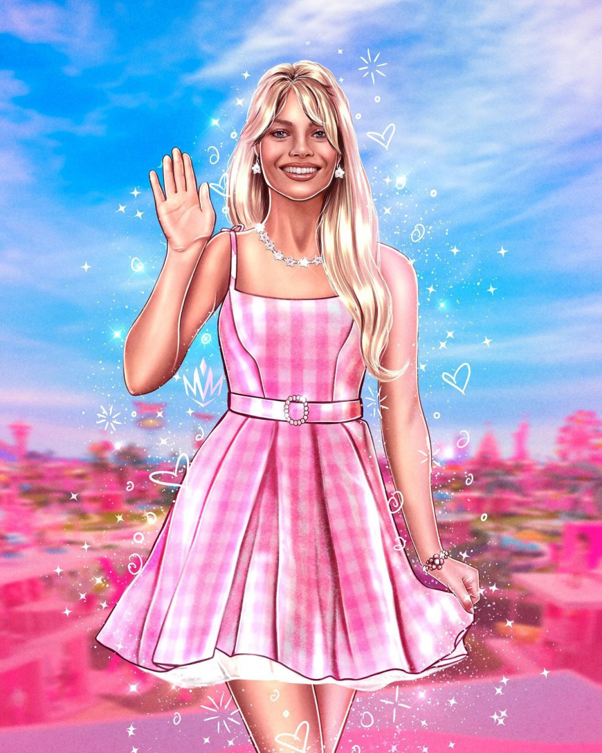 Hi Barbie Margot Robbie in pink dress fan art