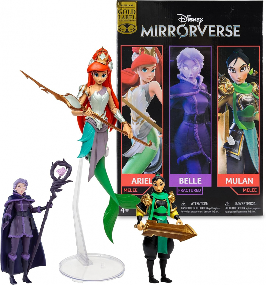 Disney MIRRORVERSE Princess Pack - Ariel, Mulan and Fractured Belle figures gold label