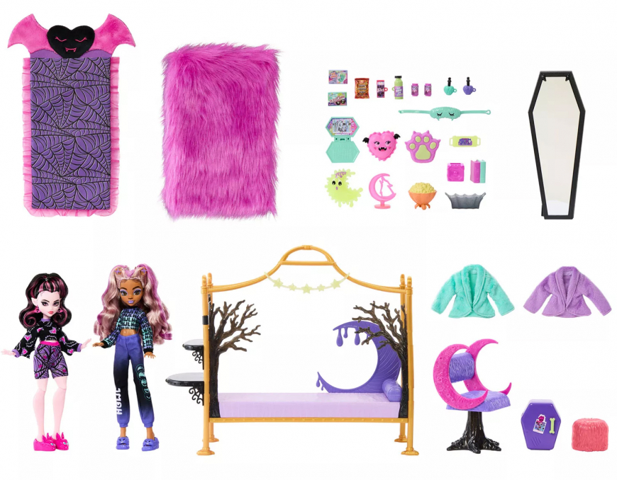 Monster High Creepover Bedroom Playset with Draculaura and Clawdeen dolls