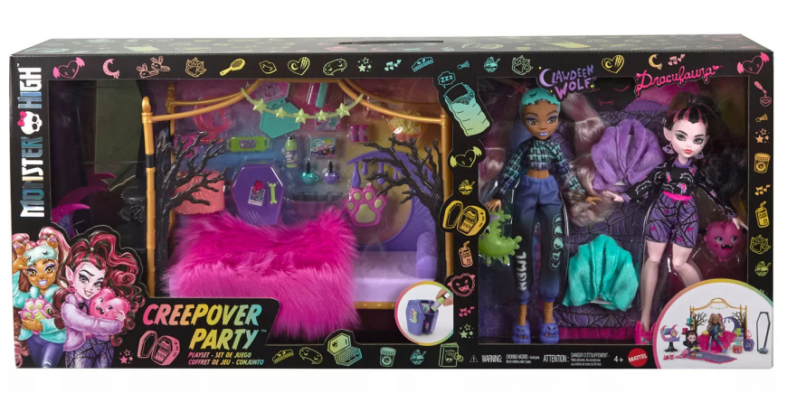 Monster High Creepover Bedroom Playset with Draculaura and Clawdeen dolls