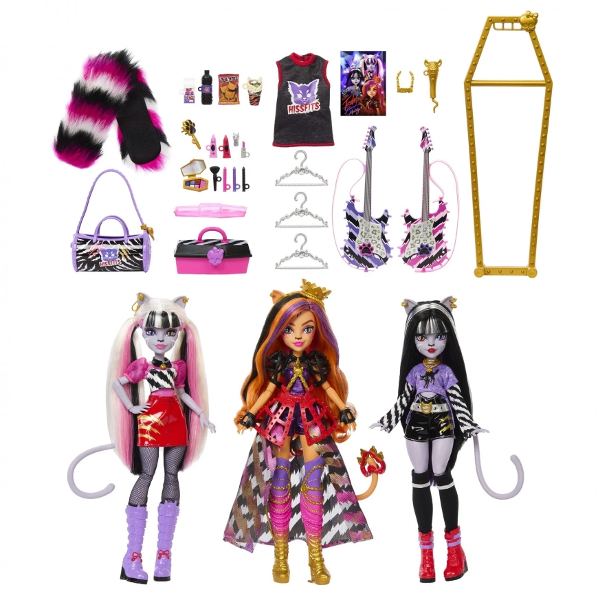 Monster High Hissfits 3 pack dolls set with Purrsephone, Meowlody and Toralei
