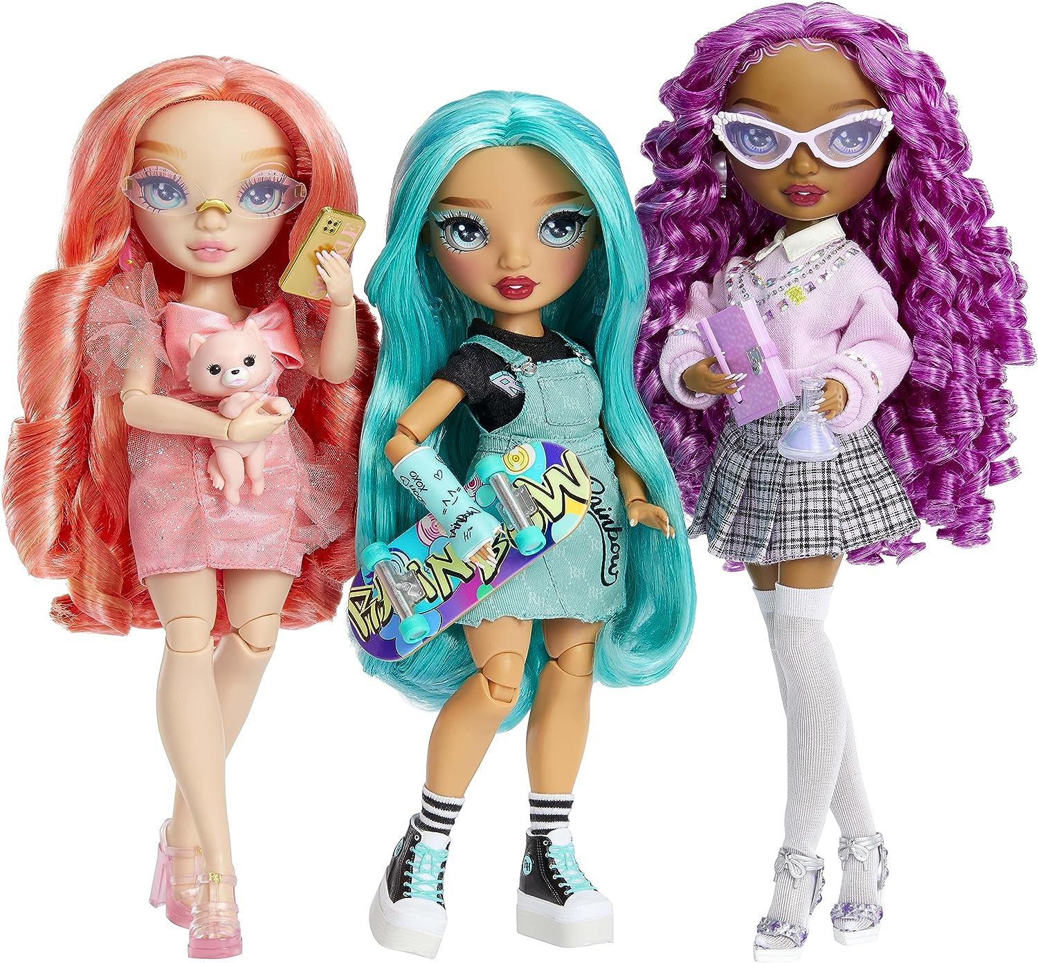 Rainbow High New Friends dolls 2023 Pinkly Paige, Lilac Lane, Blu