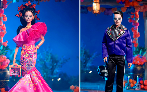 Barbie Signature Dia de Muertos 2023 dolls: Barbie, Ken and Barbie Designer Dia de Muertos by Pink Magnolia doll